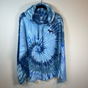 Victoria's Secret PINK Spell Out Varsity Hoodie Shirt Blue Tie Dye Jersey Medium